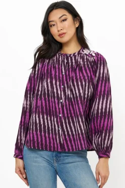 Embroidered Long Sleeve Top- Ikat Purple