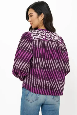 Embroidered Long Sleeve Top- Ikat Purple