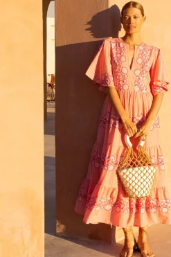 Flirty V-Neck Maxi- Tangier Pink