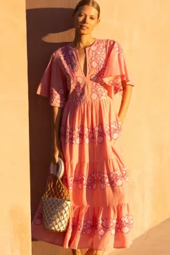 Flirty V-Neck Maxi- Tangier Pink