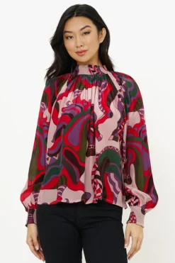 High Neck Blouse- Arabia Crimson