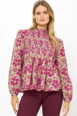 Long Sleeve Pintuck Blouse- Matera Pink