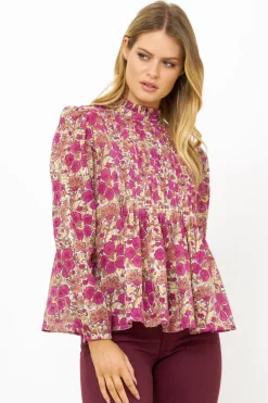 Long Sleeve Pintuck Blouse- Matera Pink