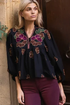 Mandarin Balloon Top- Almay Black