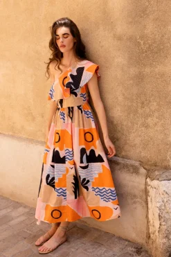 One Shoulder Ruffle Maxi- Riviera Orange