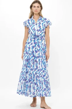 Ruffle Collar Button Maxi- Toscana Blue