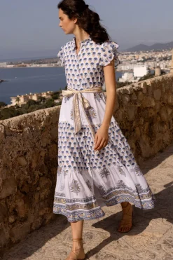 Ruffle Collar Button Maxi- Lotus Navy