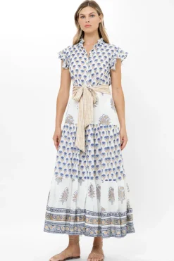 Ruffle Collar Button Maxi- Lotus Navy