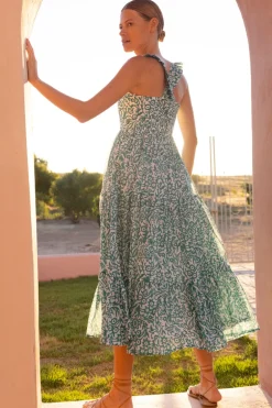 Ruffle Cross Back Midi- Cypress Jade