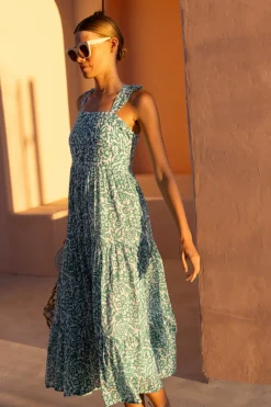 Ruffle Cross Back Midi- Cypress Jade