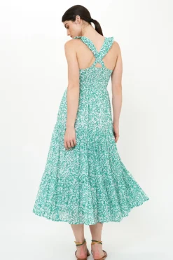 Ruffle Cross Back Midi- Cypress Jade
