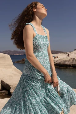 Ruffle Cross Back Midi- Cypress Jade