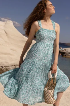 Ruffle Cross Back Midi- Cypress Jade