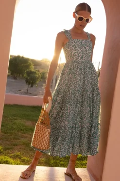 Ruffle Cross Back Midi- Cypress Jade