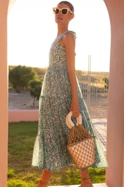 Ruffle Cross Back Midi- Cypress Jade