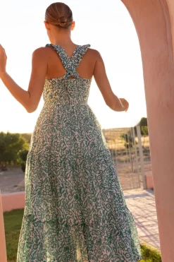 Ruffle Cross Back Midi- Cypress Jade