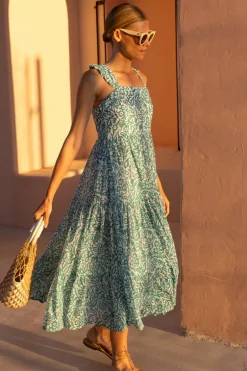 Ruffle Cross Back Midi- Cypress Jade