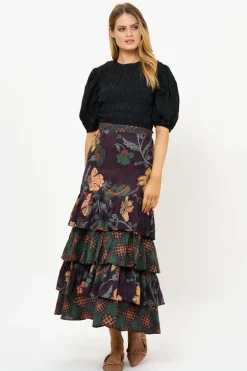 Ruffle Maxi Skirt- Turin Wine