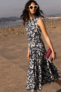 Sleeveless Piped Maxi- Acadia Navy