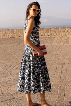 Sleeveless Piped Maxi- Acadia Navy