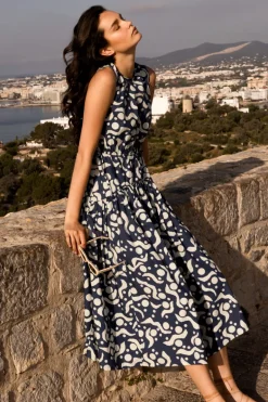 Sleeveless Piped Maxi- Acadia Navy