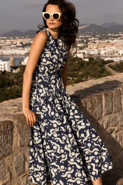 Sleeveless Piped Maxi- Acadia Navy