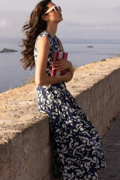 Sleeveless Piped Maxi- Acadia Navy