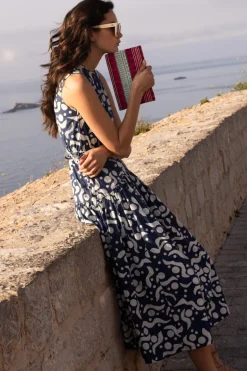 Sleeveless Piped Maxi- Acadia Navy