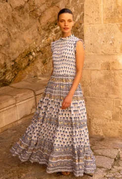 Sleeveless Smocked Maxi- Lotus Navy