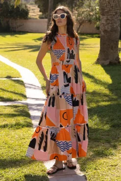 Sleeveless Smocked Maxi- Riviera Orange