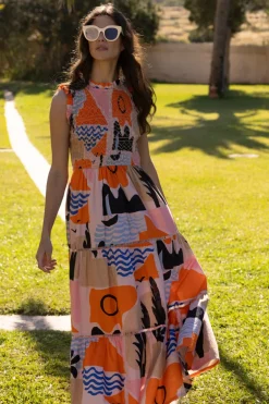 Sleeveless Smocked Maxi- Riviera Orange