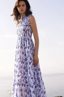 Sleeveless Smocked Maxi- Toscana Blue