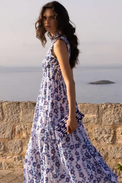 Sleeveless Smocked Maxi- Toscana Blue