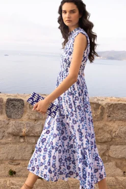 Sleeveless Smocked Maxi- Toscana Blue