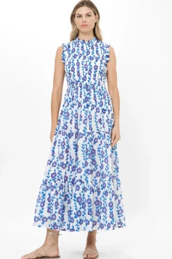 Sleeveless Smocked Maxi- Toscana Blue