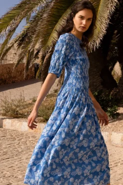 Smocked Drop Waist Maxi- Pretoria Navy