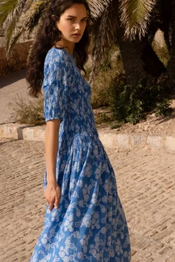 Smocked Drop Waist Maxi- Pretoria Navy