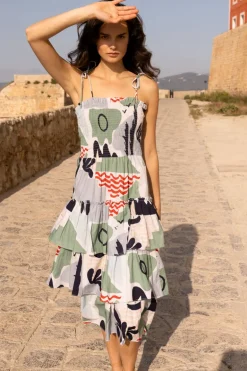 Smocked Tie Strap Midi- Riviera Sage