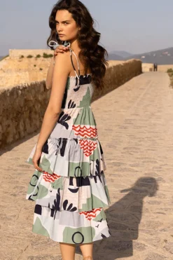 Smocked Tie Strap Midi- Riviera Sage