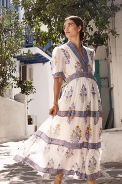 V-Neck Cuffed Maxi- Napa Blue